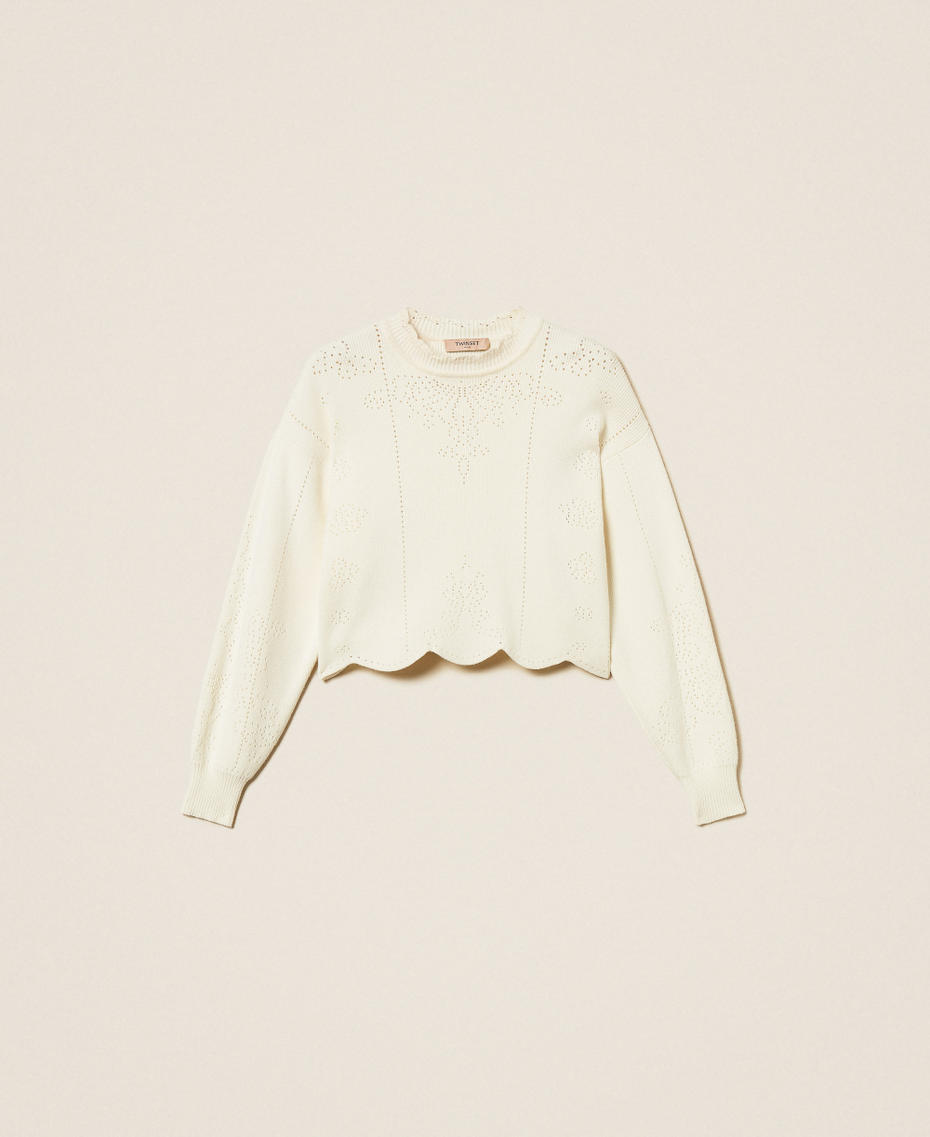 Pull cropped avec festons Blanc Neige Femme 252TT3210_00282_S0