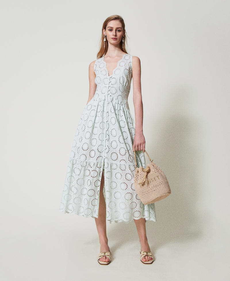Long dress in broderie anglaise Water Green Woman 251TT2360_12371_01