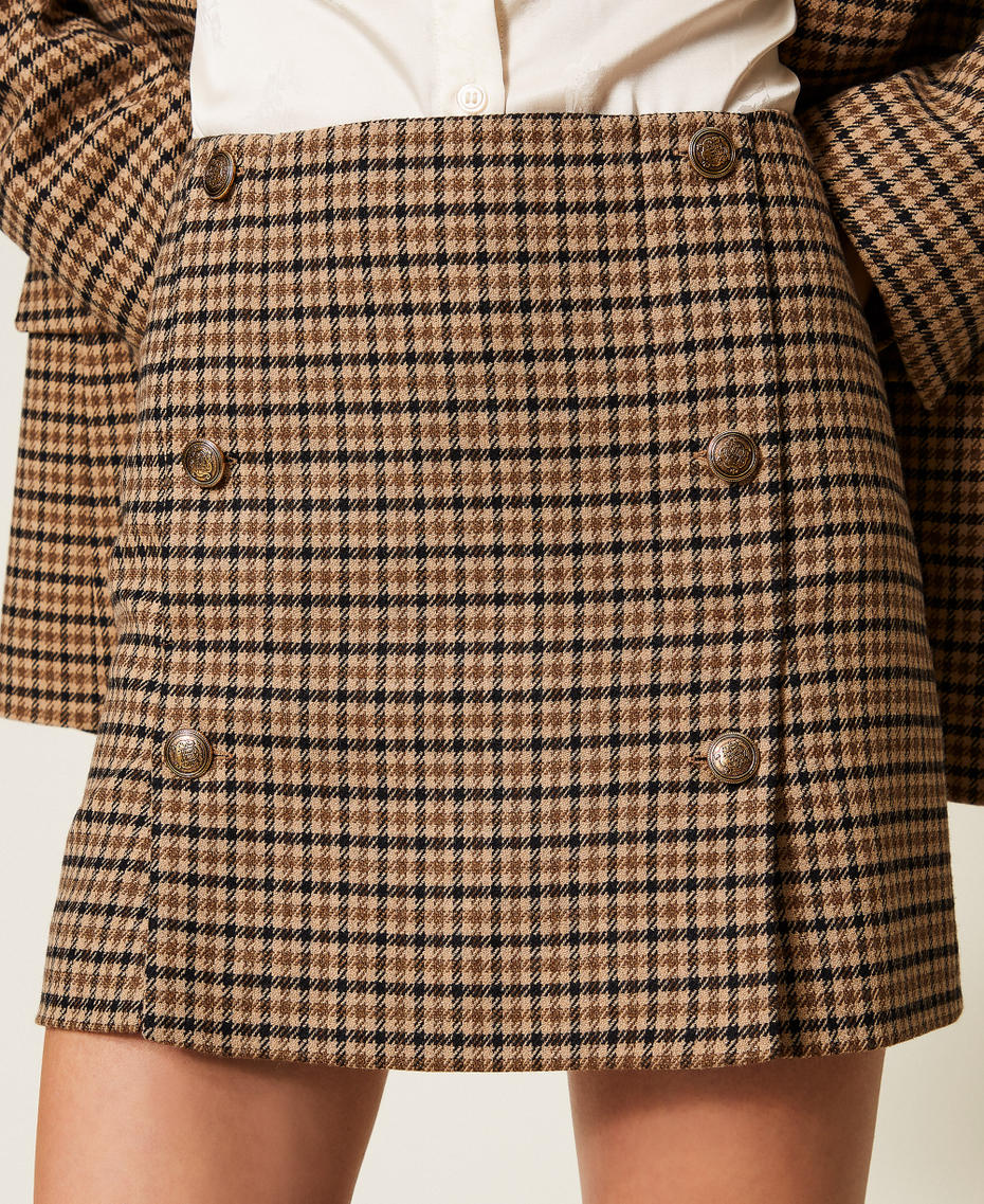 Wool blend chequered mini skirt Camel/Black Small Check Woman 252TT2422_12884_04