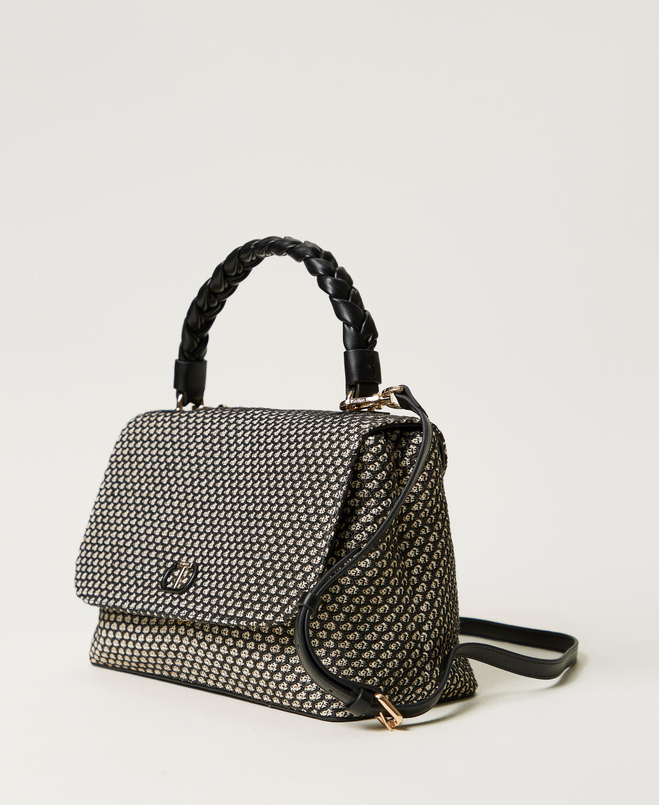 Borsa top handle in canvas effetto rete Nero Donna 251TD8322_00006_02
