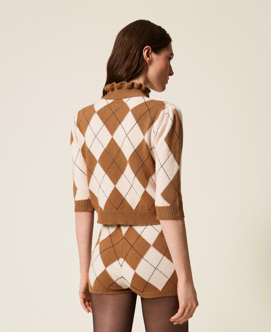 Diamond pattern jacquard wool blend shorts Parisienne Pink Argyle Inlay Woman 252TS3402_13208_03