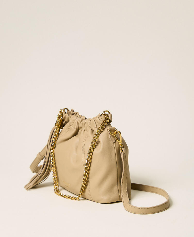 Umh&auml;ngetasche aus Leder mit Raffung Khaki Frau 262TD8181_13165_02