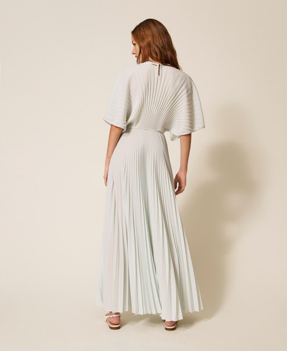 Langes Kleid aus recyceltem Cr&ecirc;pe de Chine "Aqua"-Hellblau Frau 261TP2562_13162_03