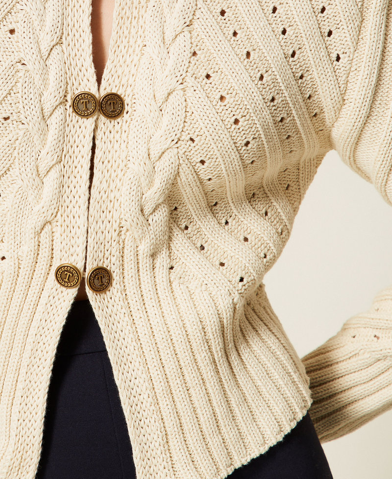 Cable knit cardigan Ivory Woman 261TP3270_00018_04