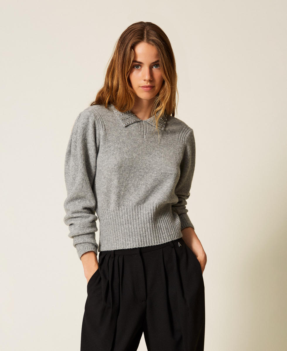 Polohemd aus recyceltem Garn Hellgrau-Melange Frau 252AP3160_11811_01