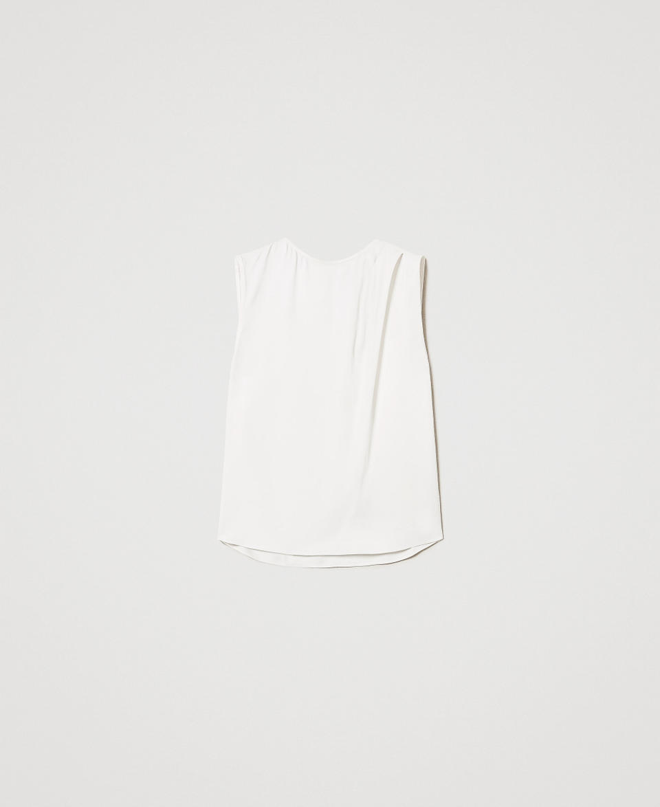 Shiny satin top with pleats Mother Of Pearl Woman 251TP2652_00059_0S
