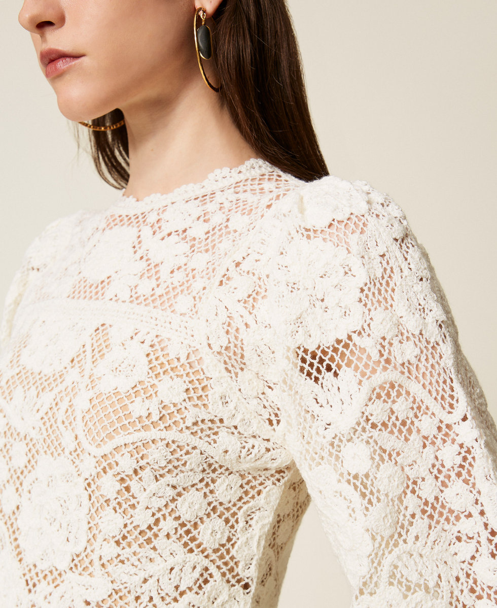 Wool blend crochet jumper White Snow Woman 252TS3190_00282_04