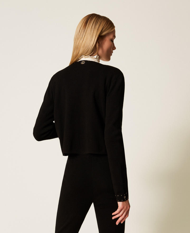 Knit jacket with rhinestones Black Woman 252TP3270_00006_03