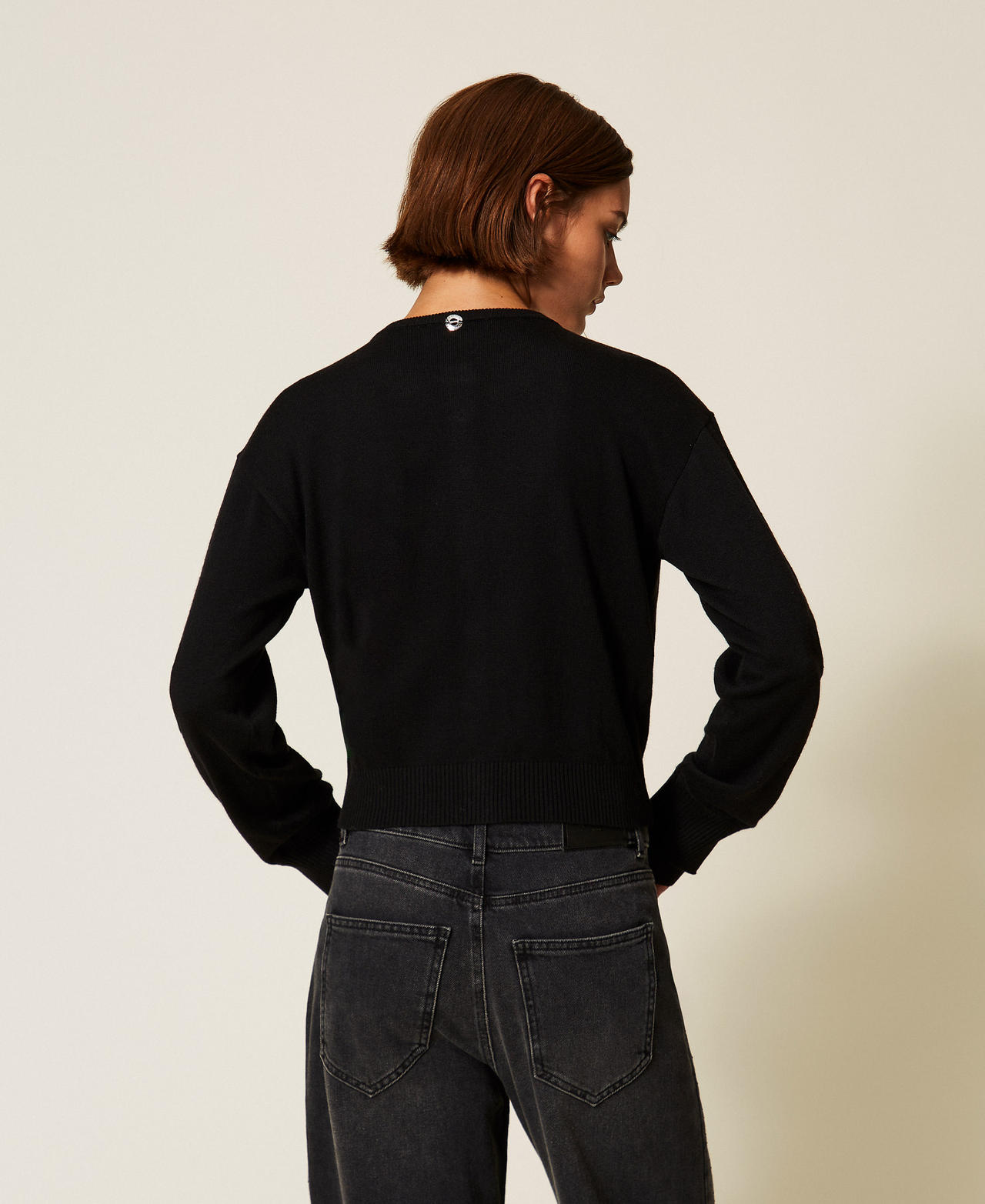 Cardigan with double garment effect Black Woman 252AP3052_00006_02