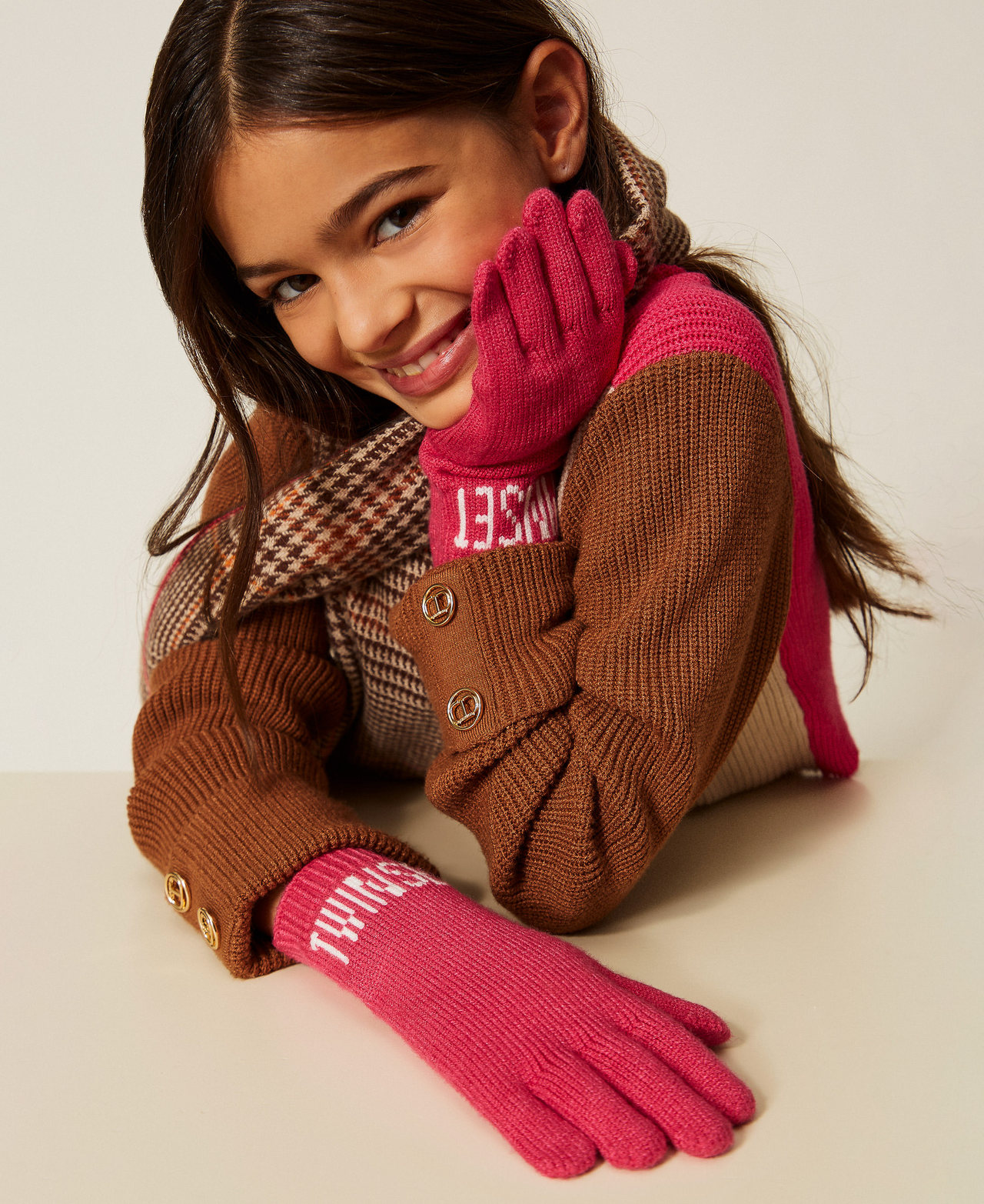 Трикотажные перчатки с логотипом Candy Rose Девочка 252GJ5016_00338_T0