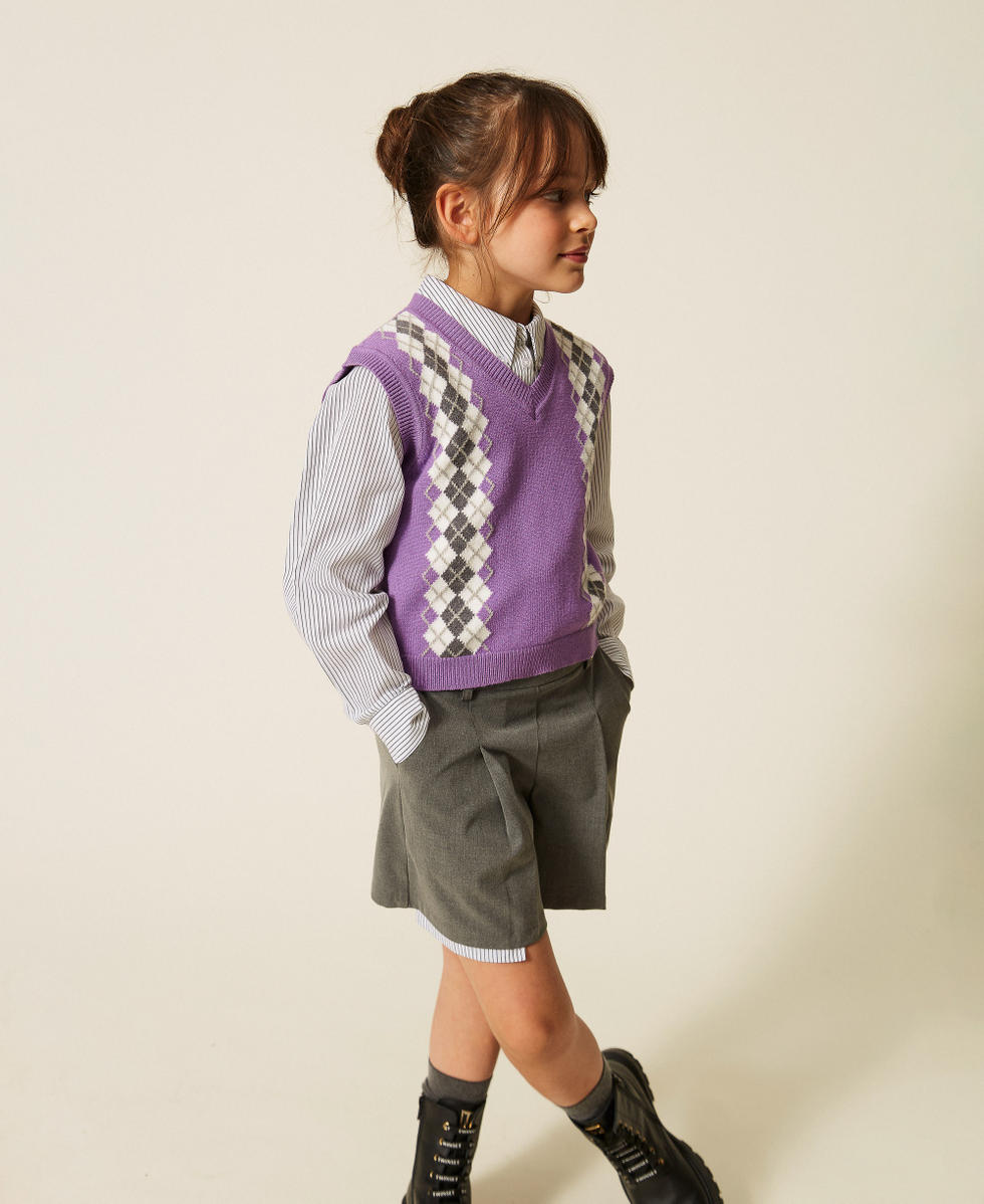 Gilet en maille avec losanges Violet "Jacinthe"/Losange Blanc "Neige" Fille 262GJ3050_13778_02