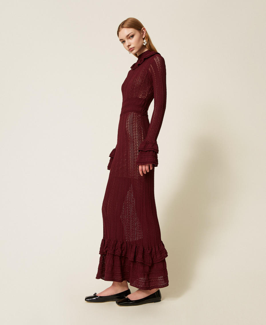 Long knit dress with flounces "Wine tasting" Purple Woman 252TP3182_05609_02