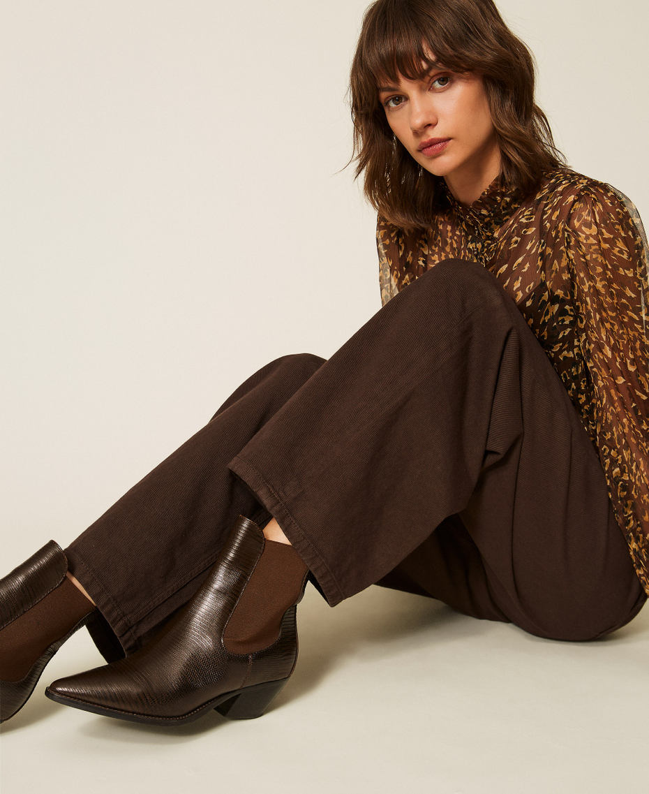 Short leather cow boots with elastics Karung Darkness Brown Print Woman 262TCP122_13674_A0