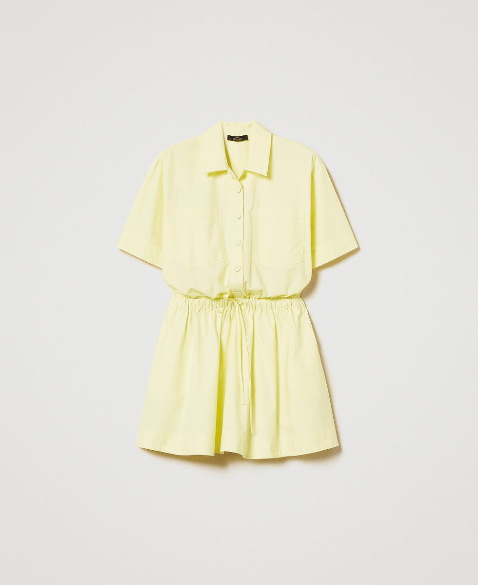 VIP【関税送料無料】希少 TWINSET LIGHT YELLOW DRESS Long poplin dress with cutout and flounce Woman, Yellow