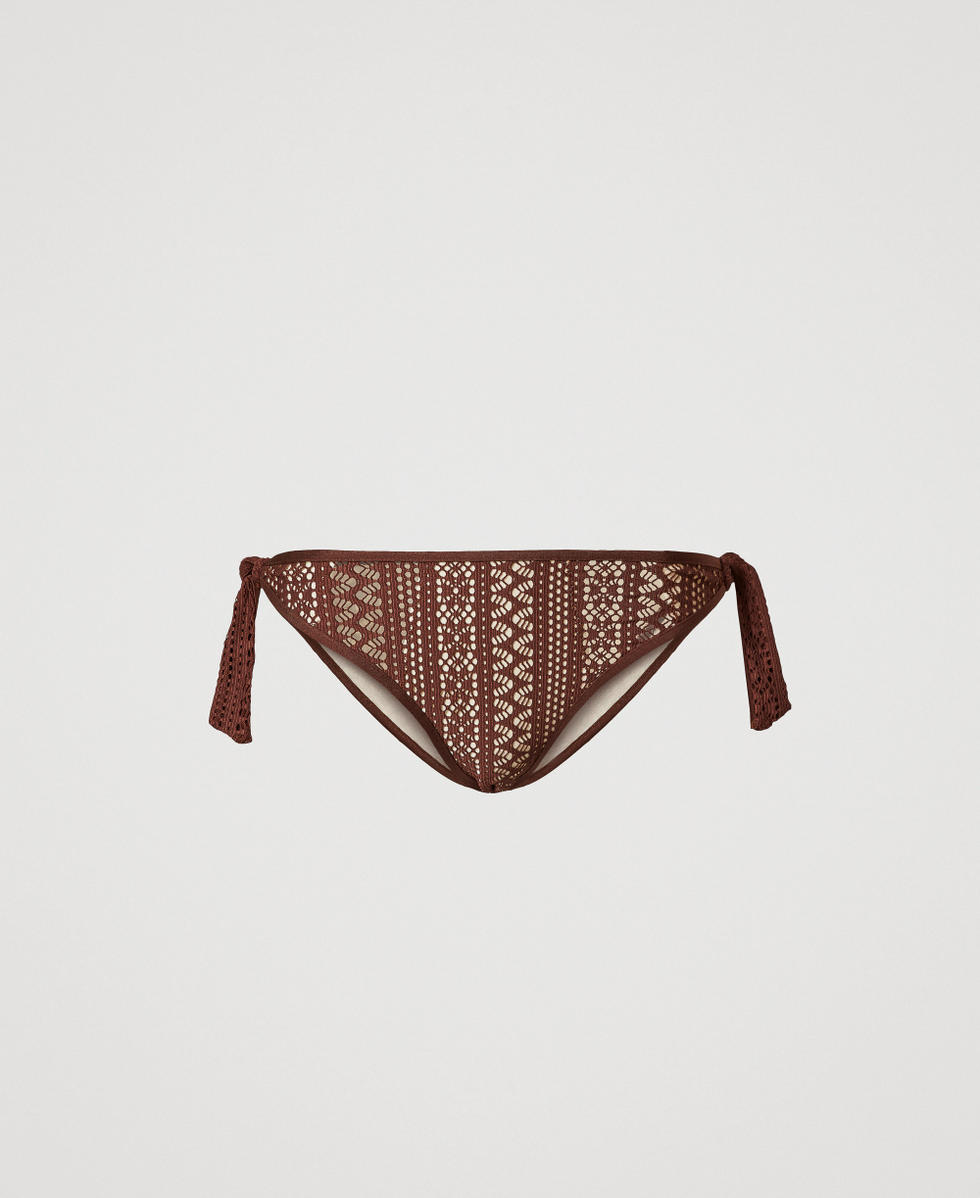 Lace-effect thong bikini bottom Brown Stone Woman 251LBMG88_12133_S0