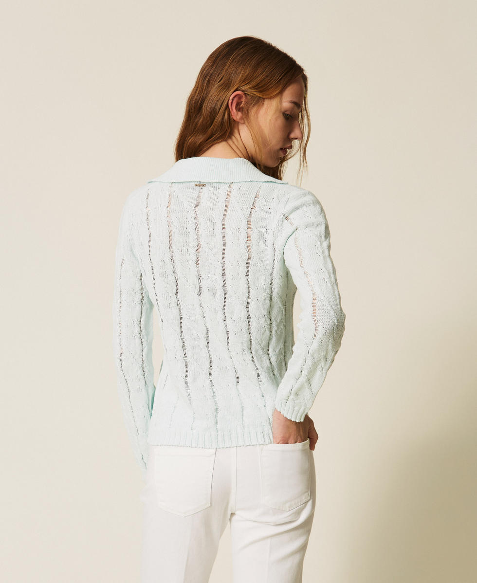 Pull polo avec torsades et broche Bleu &laquo;&nbsp;Aqua&nbsp;&raquo; Femme 261TP3490_13162_03