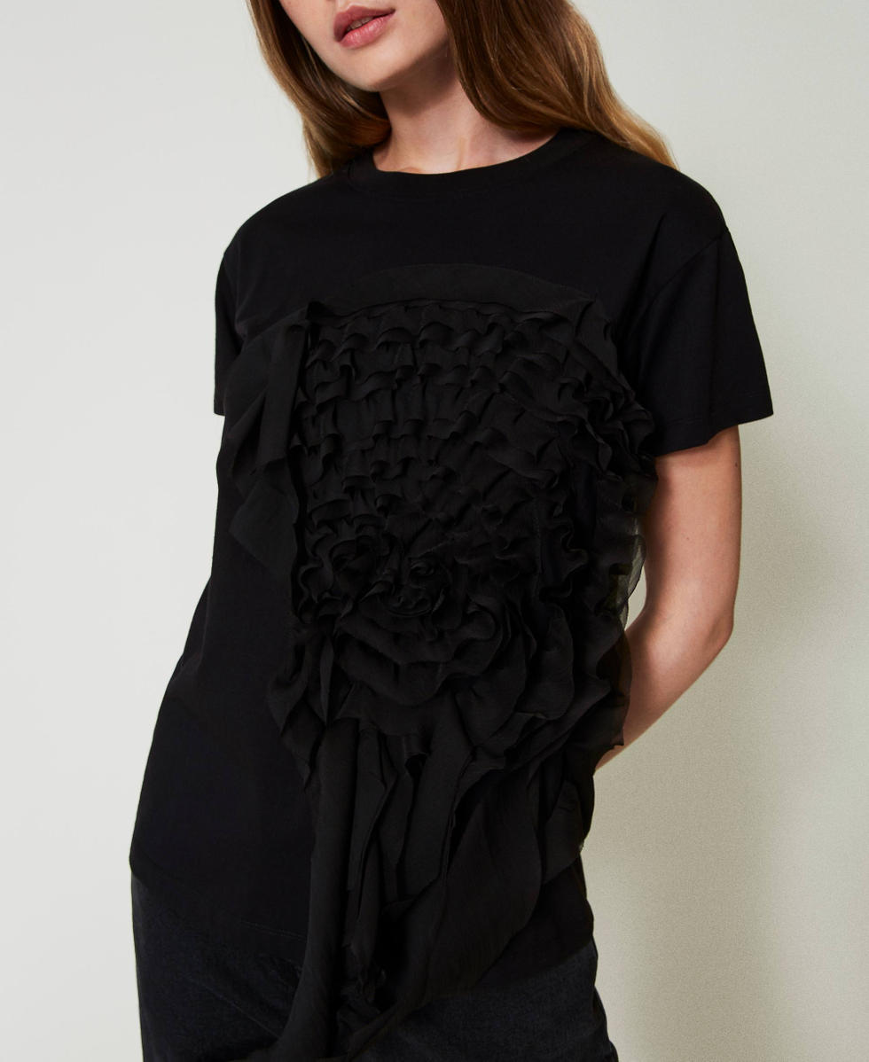 T-shirt con volant in creponne Nero Donna 242AT2121_00006_04