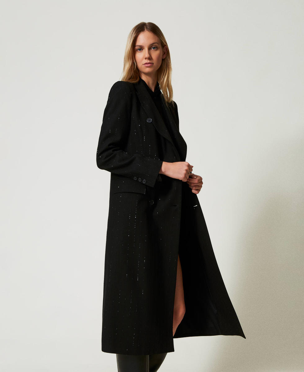 Manteau en drap avec sequins Noir Femme 242TT2164_00006_07