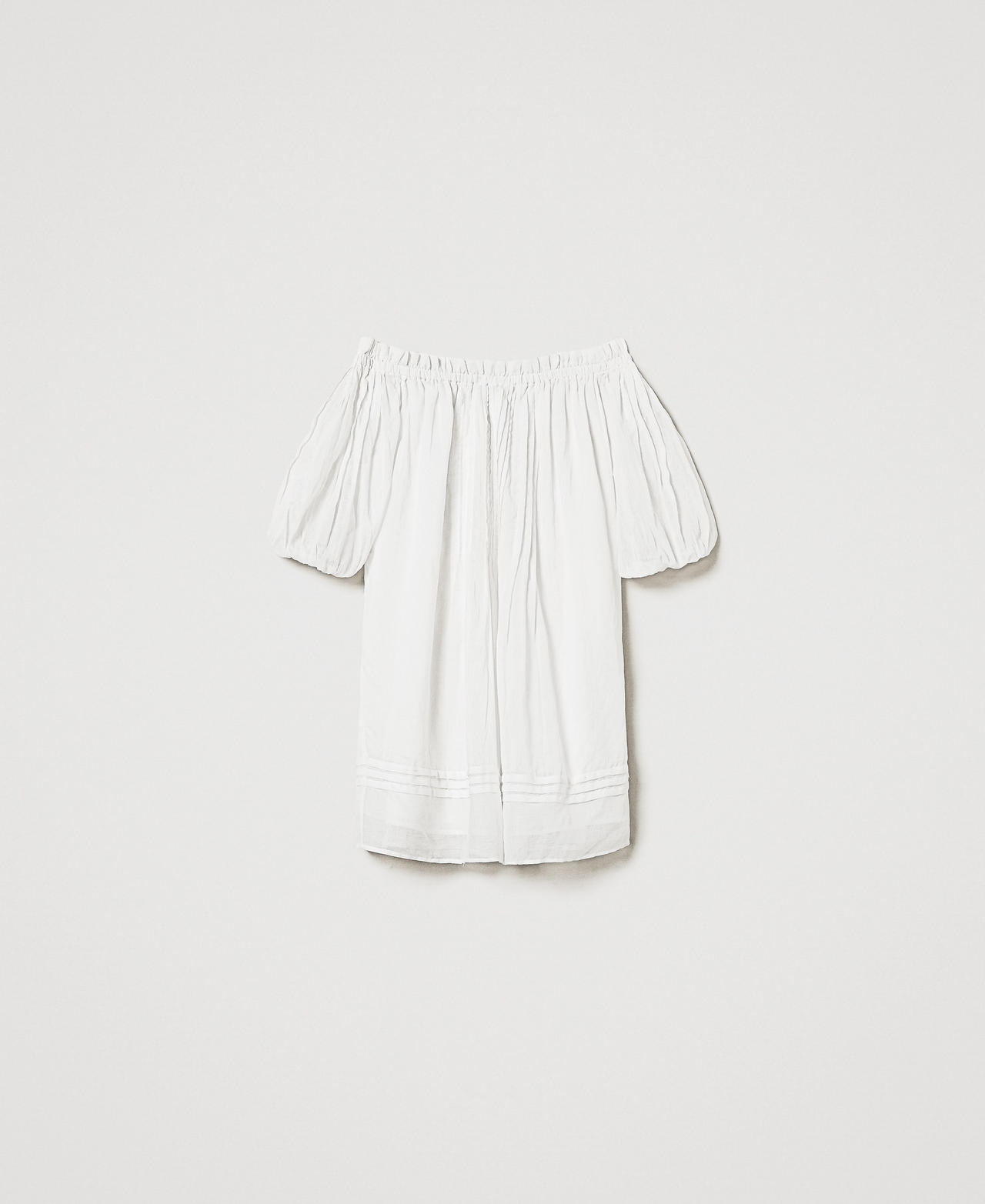 Robe courte en mousseline avec plis Blanc Sugar Femme 251LM2WCC_00632_0S
