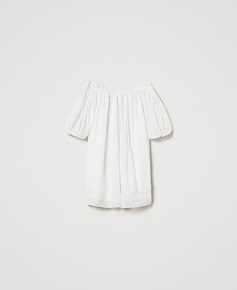 Robe courte en mousseline avec plis Blanc Sugar Femme 251LM2WCC_00632_0S