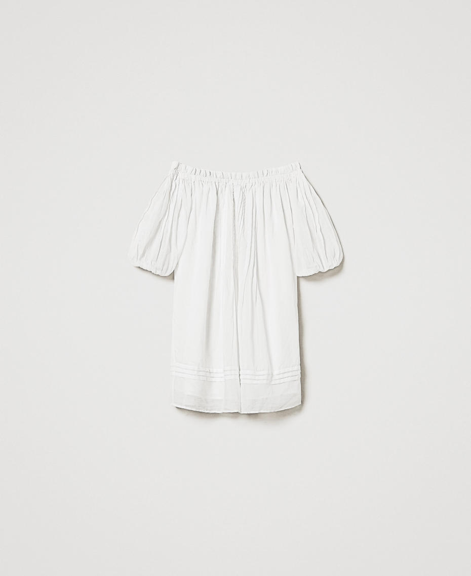 Abito corto in mussola con pieghe Bianco Sugar Donna 251LM2WCC_00632_S0