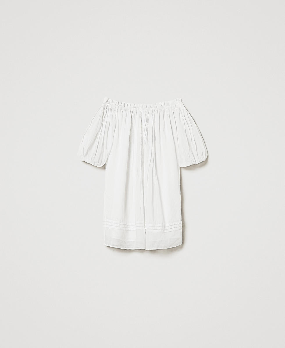 Short muslin dress with pleats Sugar White Woman 251LM2WCC_00632_S0