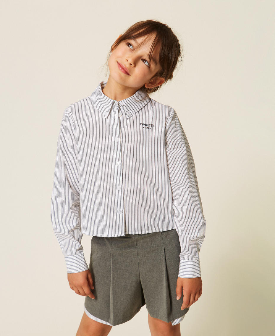 Striped poplin shirt Off White/Anthracite Stripes Girl 262GJ214A_13821_01