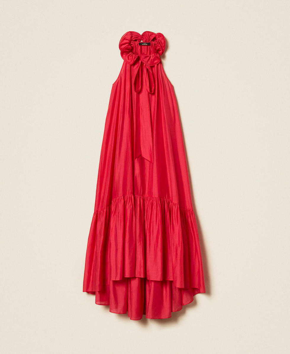 Langes Kleid aus Voile mit Volant Magentarot Frau 261AP2185_13160_S0