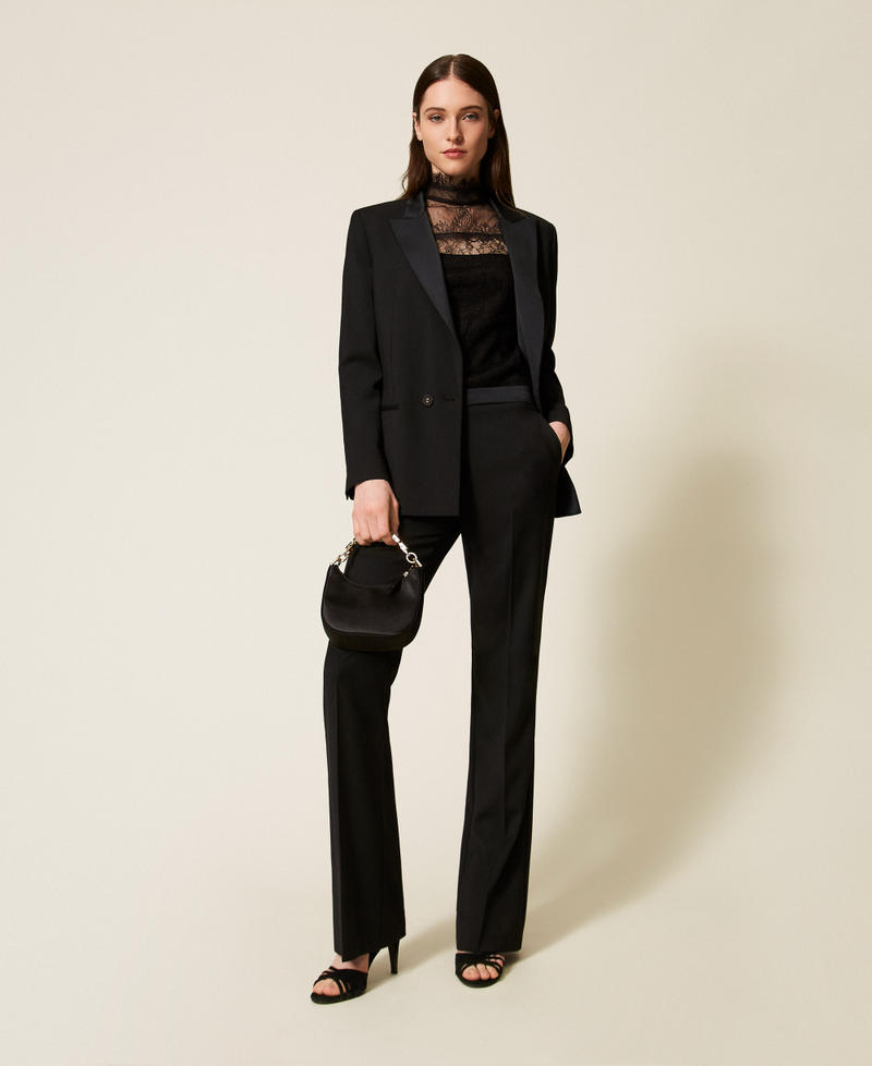 Flared trousers with satin details Black Woman 252TT2123_00006_T0