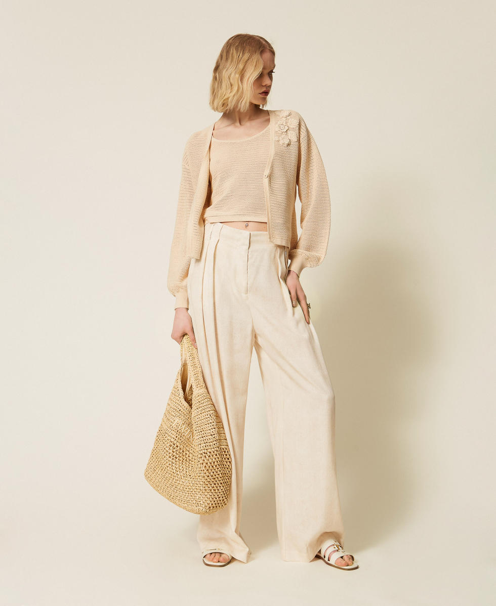 Cardigan et top en maille point filet Beige &laquo;&nbsp;Cashew&nbsp;&raquo; Femme 261AT3024_13362_01