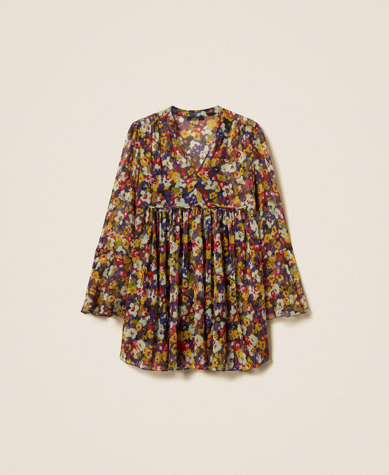 Recycled creponne short dress with print Winter Bouquet Print Woman 252AT2072_12886_S0