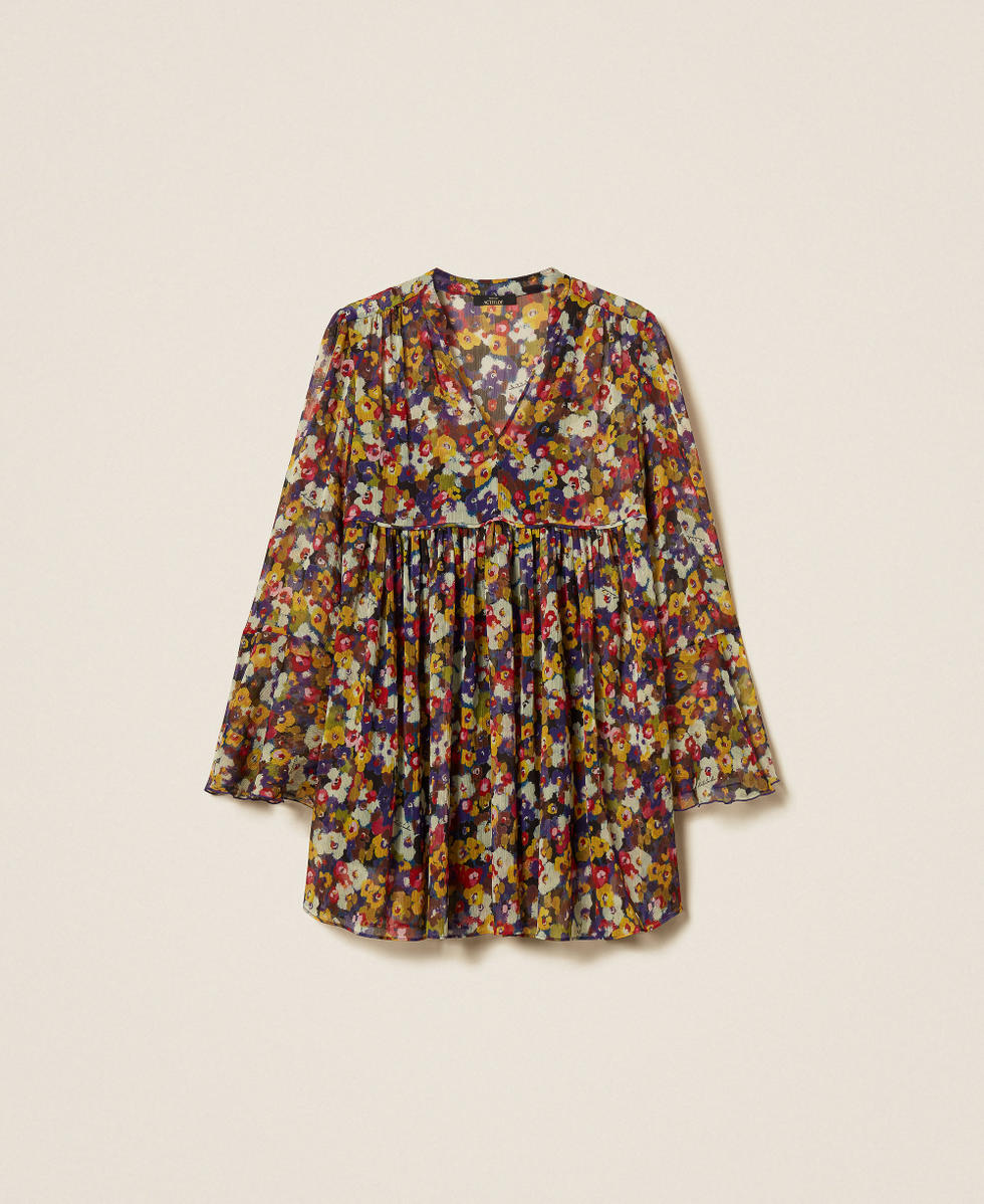 Abito corto in creponne riciclato con stampa Stampa Winter Bouquet Donna 252AT2072_12886_S0