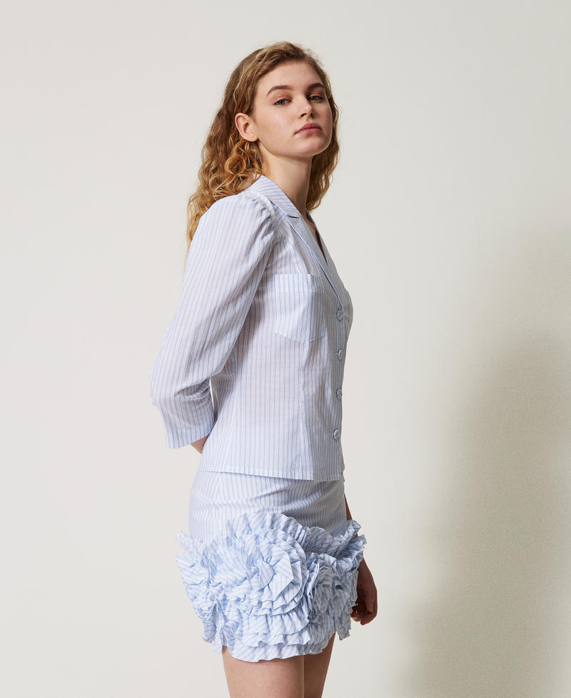 Camicia in popeline a righe Bicolor Bianco "Papers" / Azzurro Intenso Donna 251AX2056_12399_01