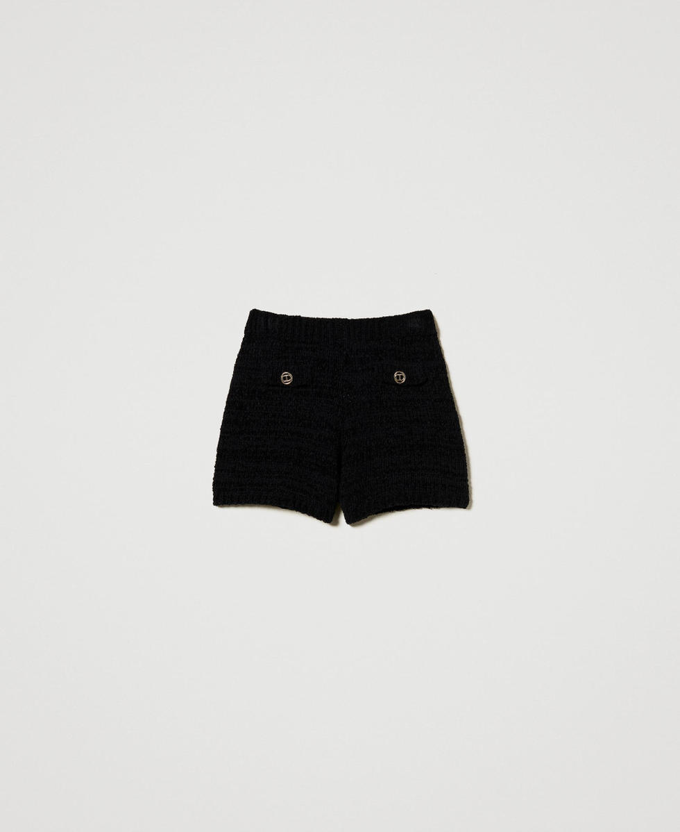 ショートパンツ TWINSET SS25 'Oval T' shorts (251TP3441 00006) Shorts in maglia con bottoni Oval T Donna, Nero | TWINSET Milano