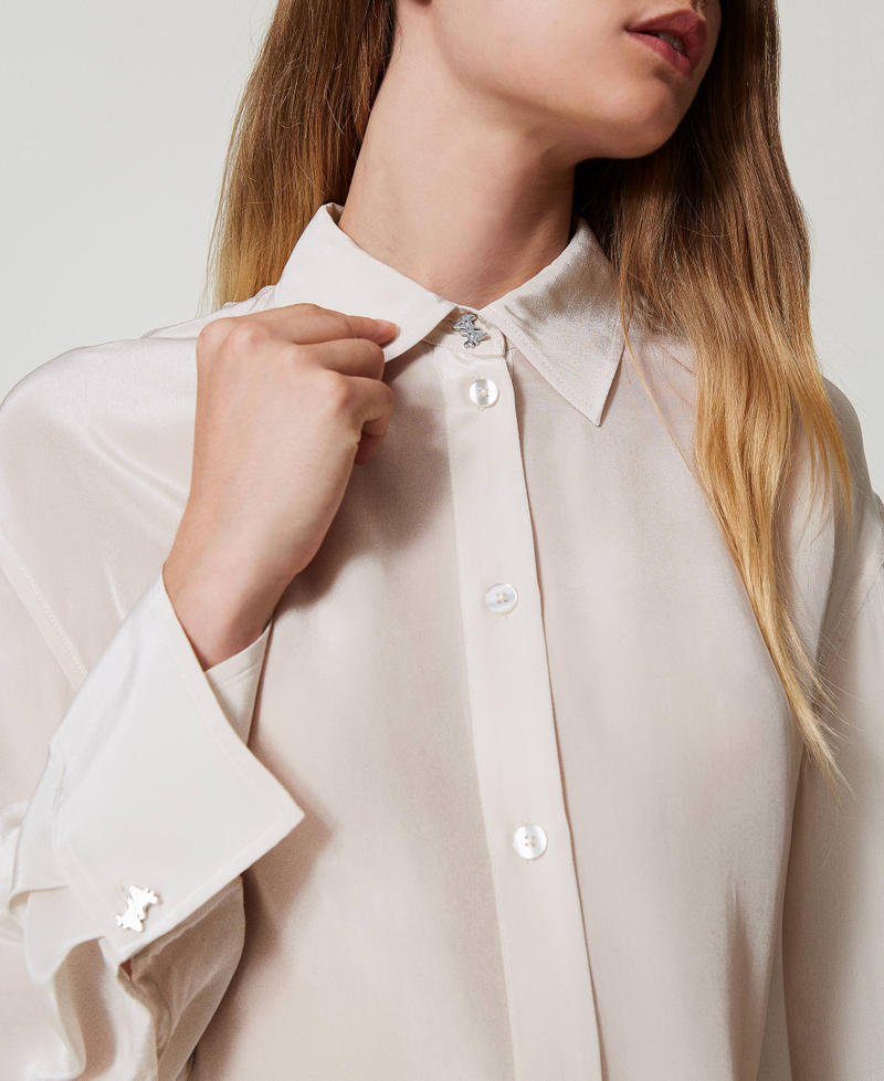 MYFO satin shirt Two-tone Pepper / Snow White Woman 242AQ2070_12024_04