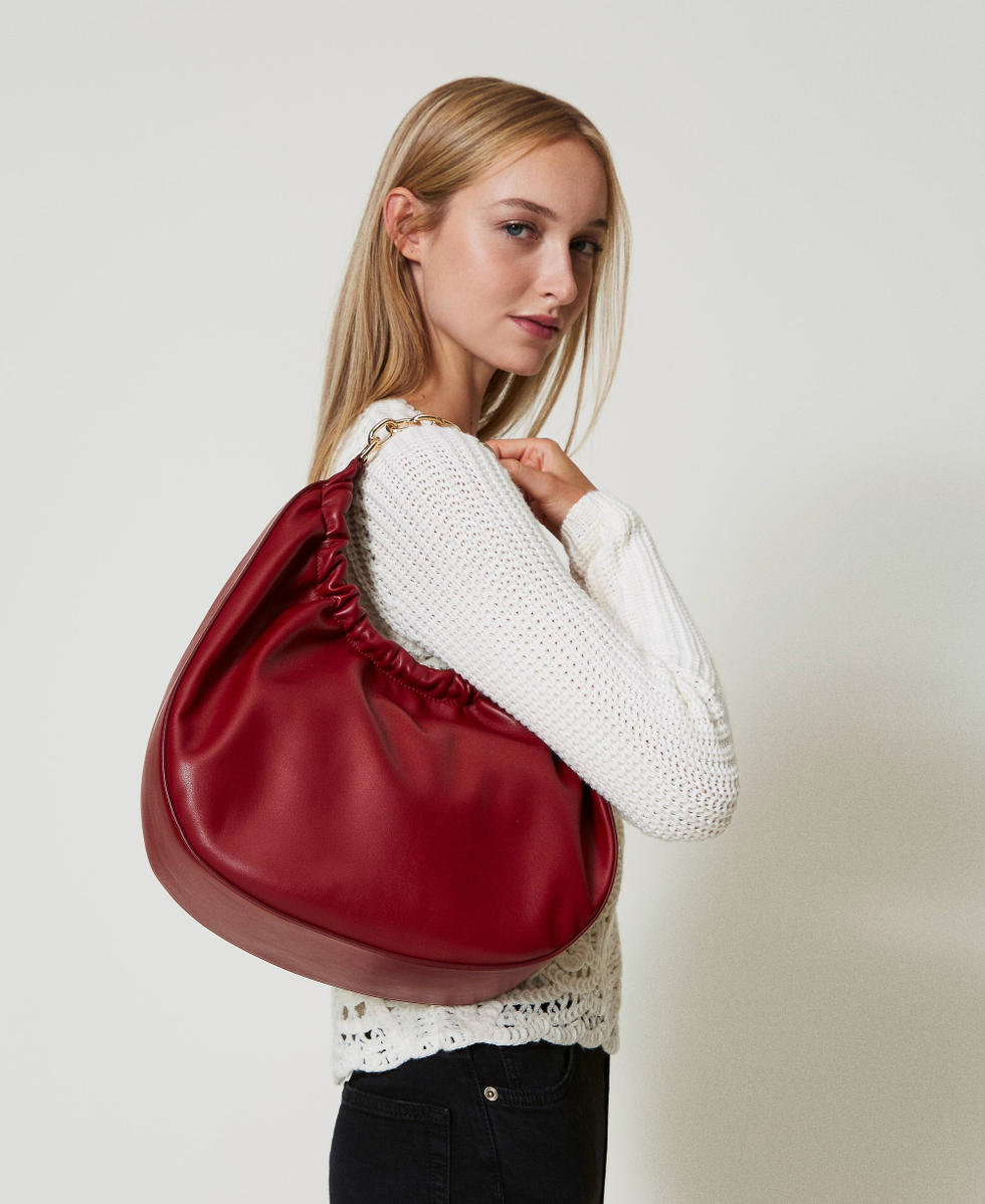 Bolso hobo Croissant con frunce y Oval T Mujer Rojo TWINSET Milano