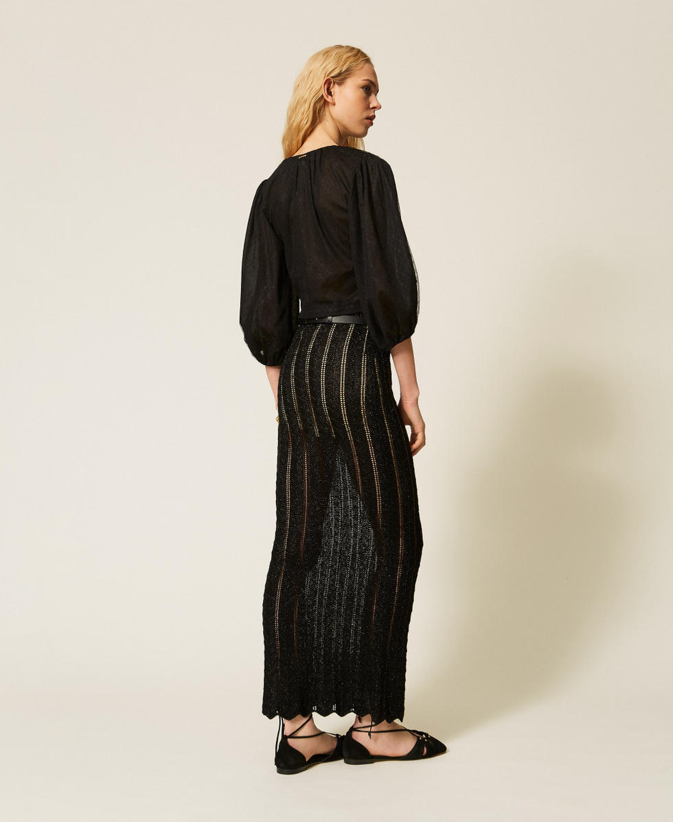 Long knit skirt with lurex Black Lurex Woman 261TT3323_11646_03