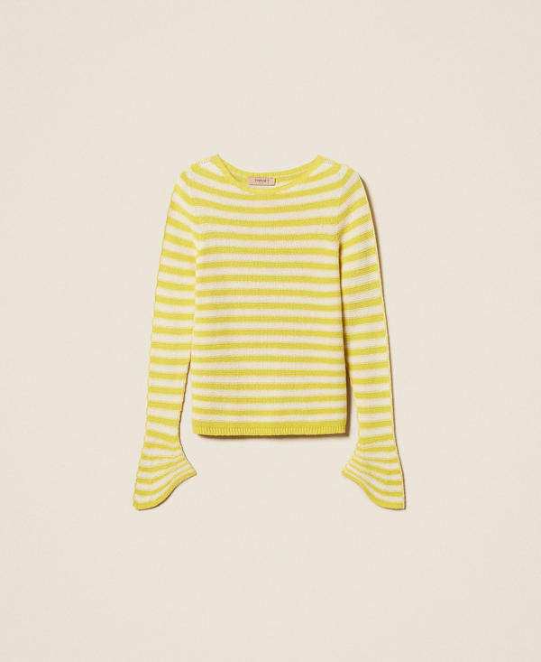 Pull sans coutures avec encolure ras-du-cou et rayures bicolores