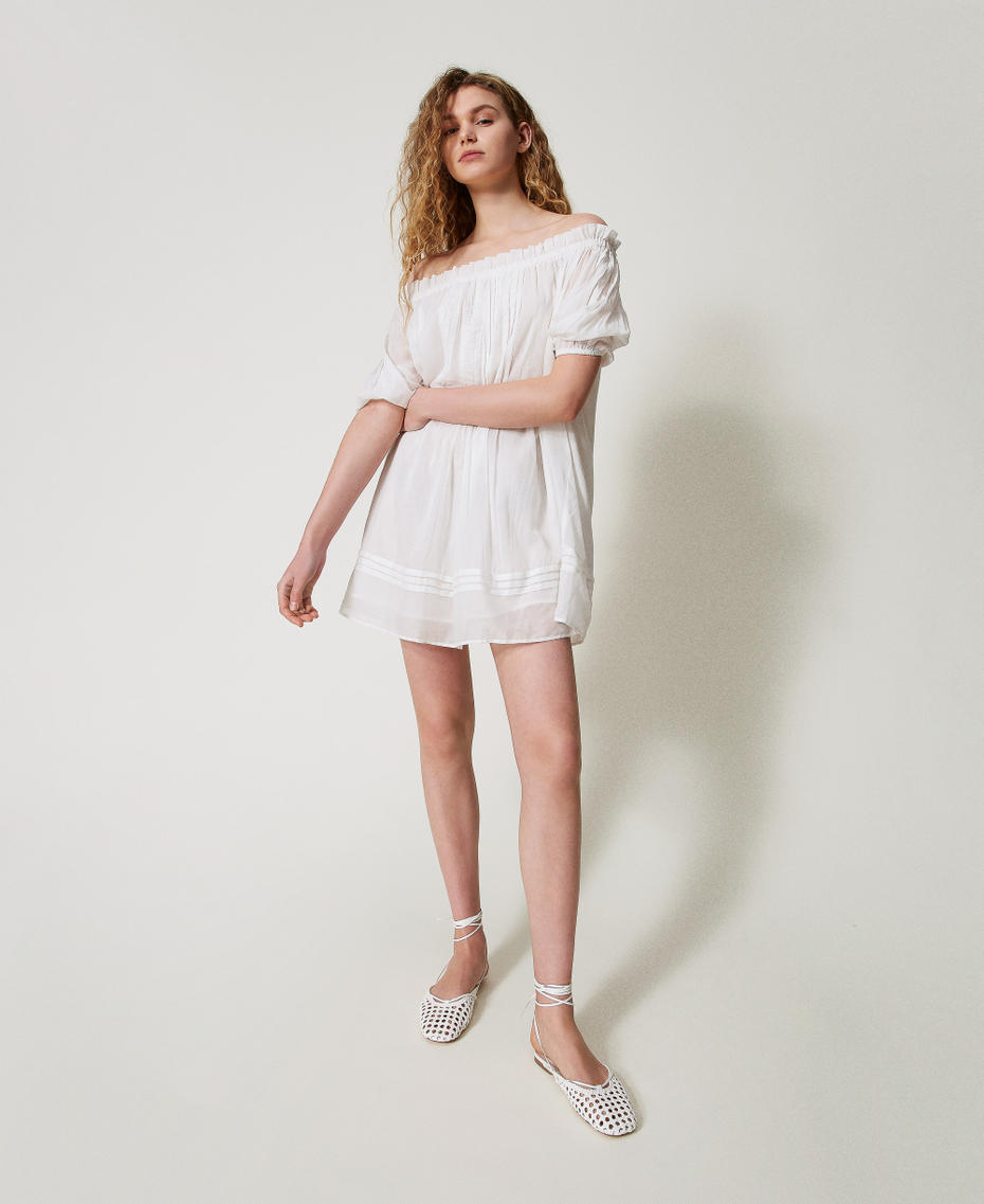 Abito corto in mussola con pieghe Bianco Sugar Donna 251LM2WCC_00632_T0