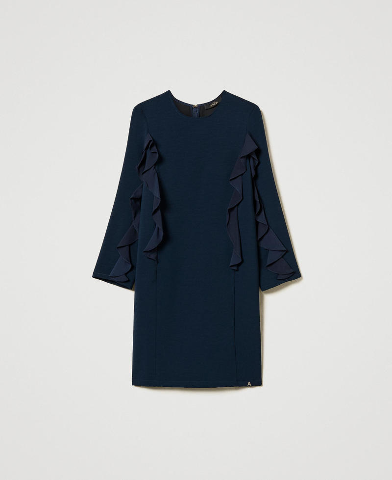 Short cady dress with ruffles Navy Blue Woman 242AT2184_11989_S0