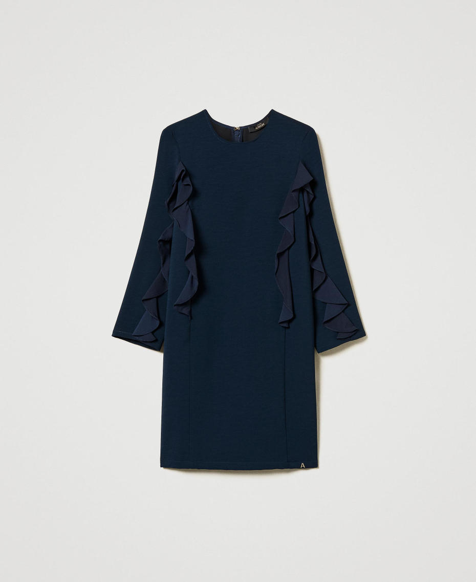 Short cady dress with ruffles Navy Blue Woman 242AT2184_11989_S0