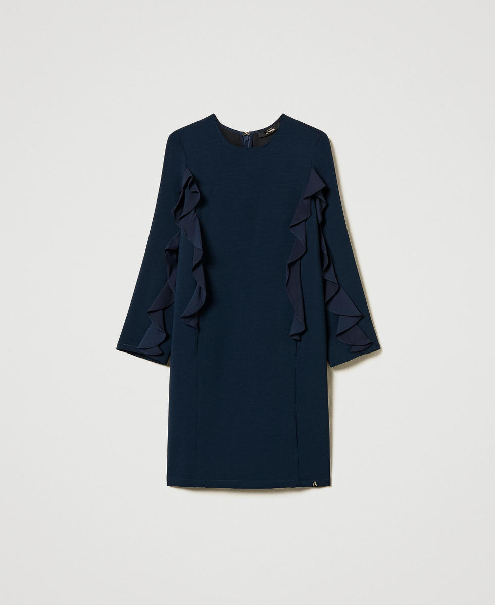 Kurzes Kleid aus Cady mit Volant Marineblau Frau 242AT2184_11989_S0