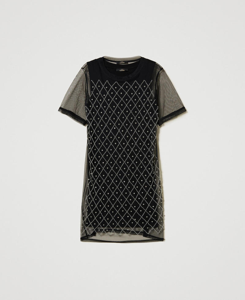 Short embroidered tulle dress Black Woman 251AP2121_00006_S0