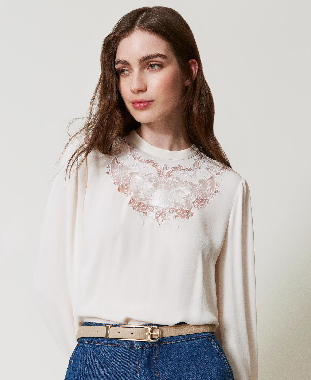 Belt with rectangular buckle Warm Beige Woman 242TO5260_04233_S0
