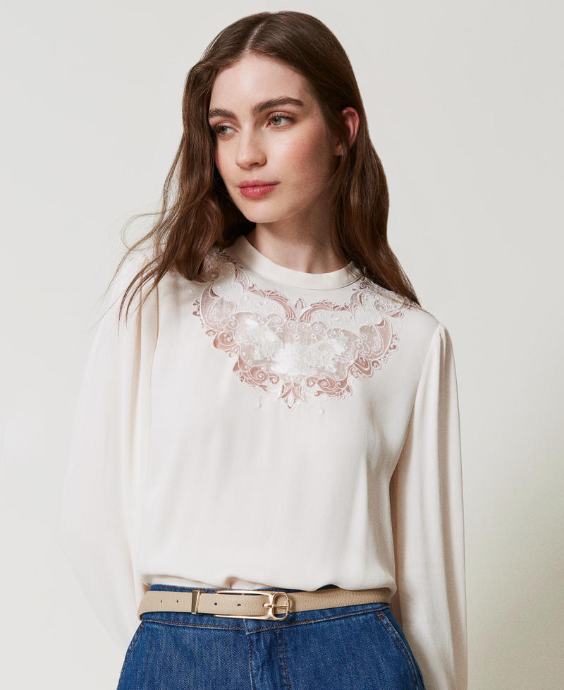 Belt with rectangular buckle Warm Beige Woman 242TO5260_04233_0S