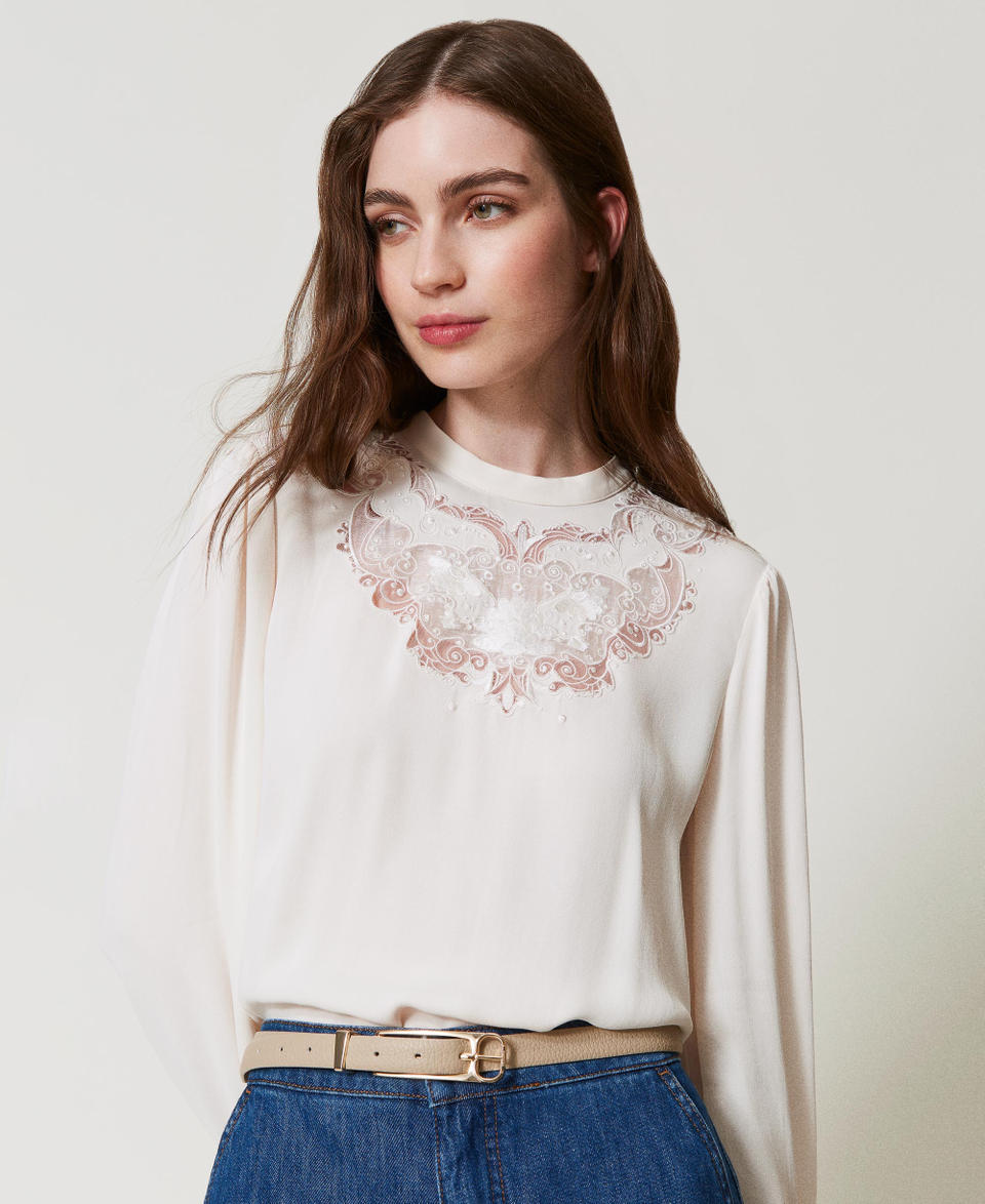 Belt with rectangular buckle Warm Beige Woman 242TO5260_04233_0S
