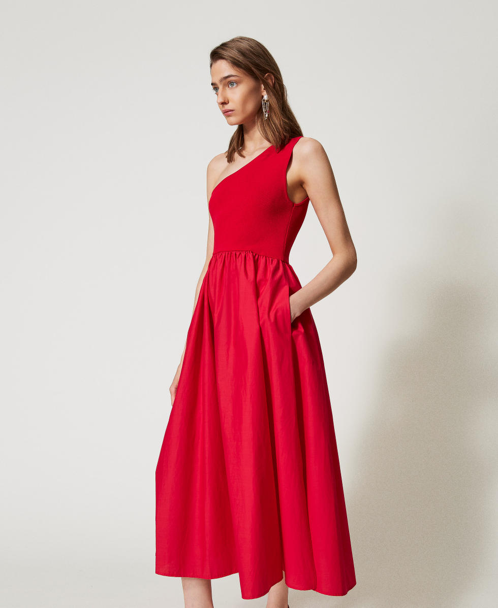 Robe longue en maille et popeline Hibiscus Red Femme 251TT3090_12365_02