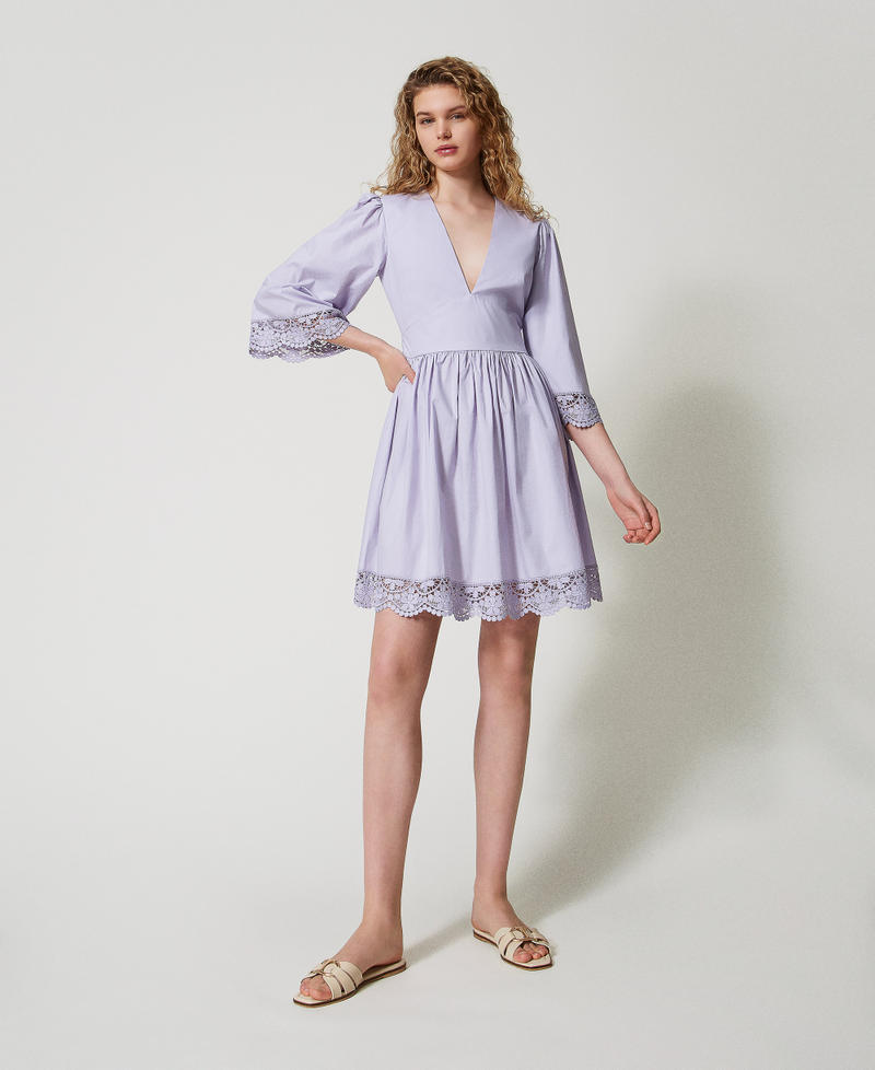 Abito corto in popeline con pizzo Fiori di Lillà Donna 251TT2092_00703_02