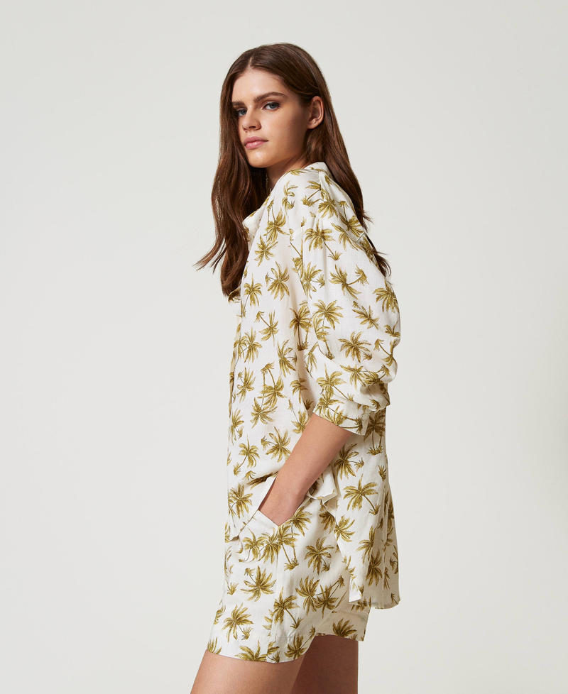 Linen blend shirt with palm print Mother of Pearl/Olive Leaf Palm Print Woman 251LB2VBB_12196_02