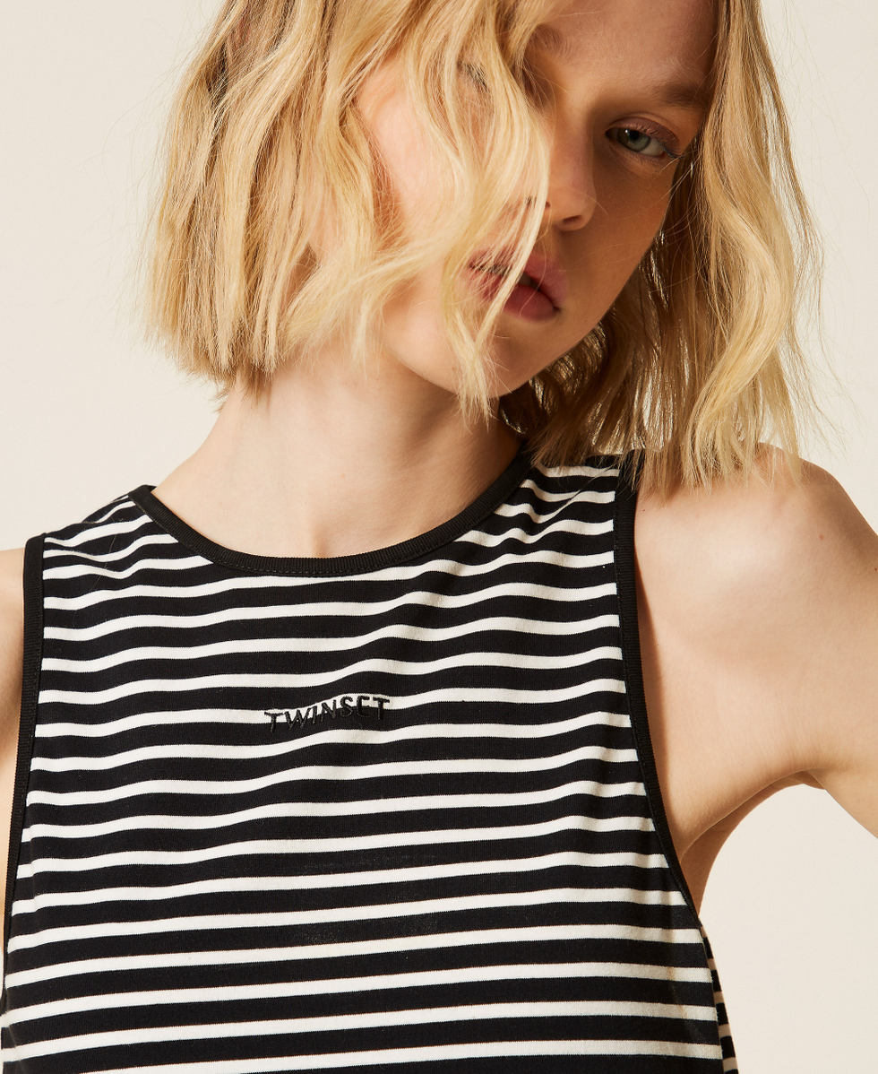 Top de jacquard con rayas Raya Negro / Blanco Roto Mujer 261LM2GAA_13582_04